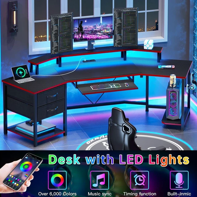 Alt view image 7 of 7 - SEDETA 79" Gaming Desk with Fabric Drawers Storage, LED Light & Power Strip