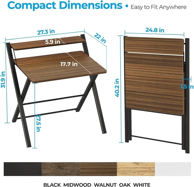 Alt view image 3 of 7 - GreenForest Folding Desk No Assembly, Sturdy Computer Desk for Small Spaces