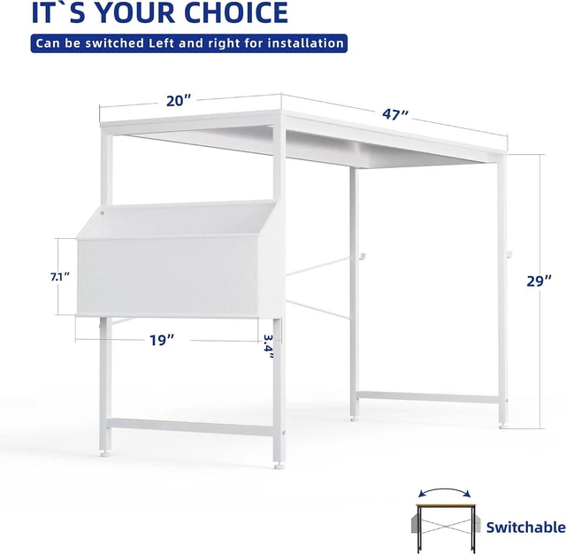 Alt view image 3 of 6 - Pamray 47 Inch Computer Desk for Small Spaces with Storage Bag, Home Office Work Desk with Headphone Hook, Small Office Desk Study Writing Table