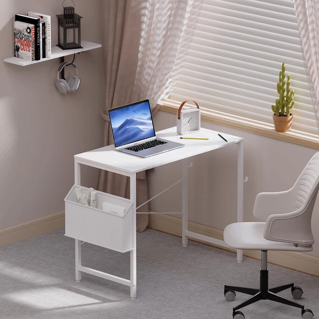 Alt view image 6 of 6 - Pamray 47 Inch Computer Desk for Small Spaces with Storage Bag, Home Office Work Desk with Headphone Hook, Small Office Desk Study Writing Table