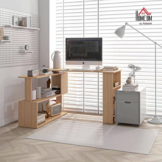 Alt view image 2 of 7 - HOMCOM 47 Inch L Shaped Desk, Home Office Table, 360 Degree Rotating Maple