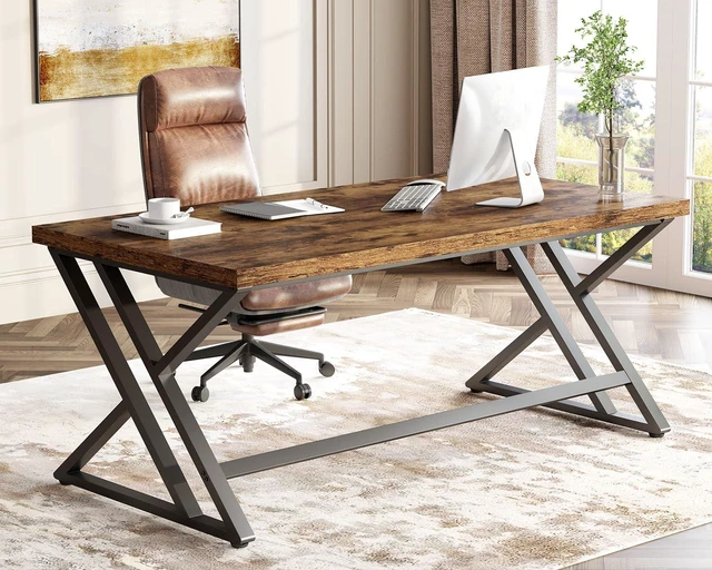 Alt view image 4 of 7 - LVB 55 Inch Computer Office Desk Metal & Wood Writing Desks Rustic Brown