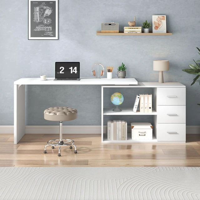 Alt view image 3 of 7 - HSH White L Shaped Computer Corner Desk with 3 Storage Drawers 60 inch