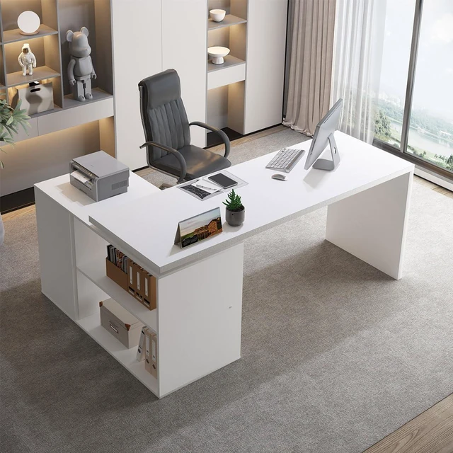 Alt view image 4 of 7 - HSH White L Shaped Computer Corner Desk with 3 Storage Drawers 60 inch