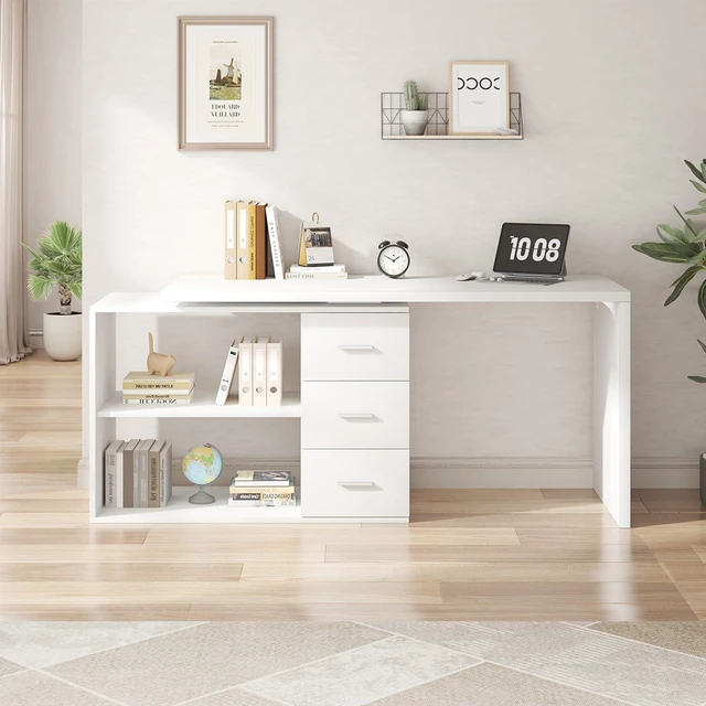 Alt view image 7 of 7 - HSH White L Shaped Computer Corner Desk with 3 Storage Drawers 60 inch