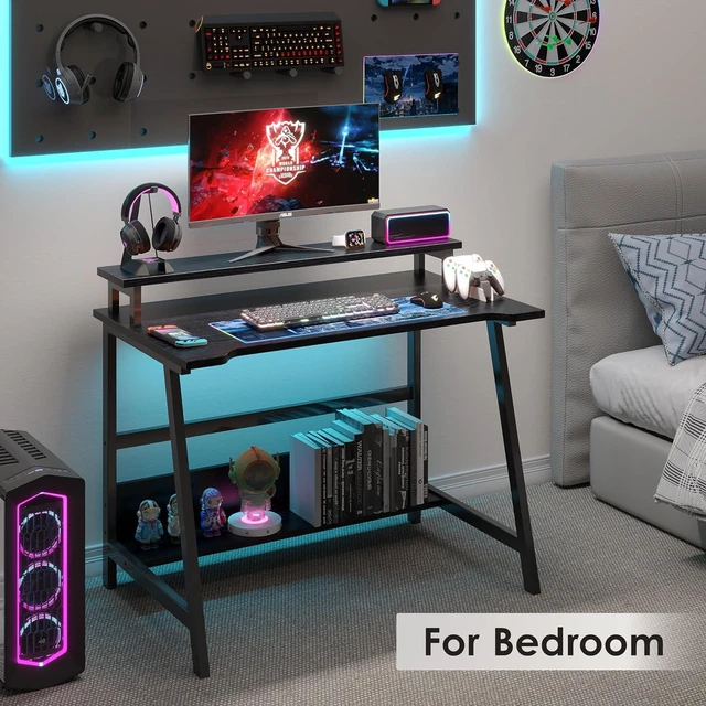 Alt view image 2 of 7 - ALISENED 31.5 Inch Small Office Desk with Storage, Small Desk for Small Spaces, Compact Home Office Desk, Mini Study Desk for Bedroom, Black