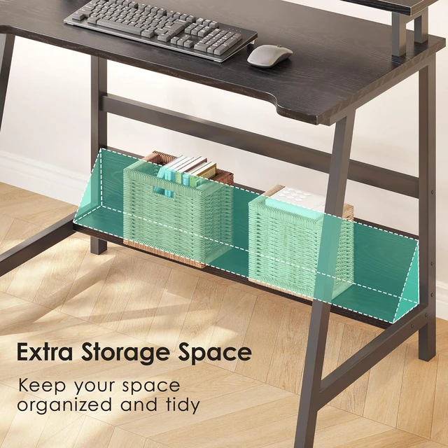 Alt view image 5 of 7 - ALISENED 31.5 Inch Small Office Desk with Storage, Small Desk for Small Spaces, Compact Home Office Desk, Mini Study Desk for Bedroom, Black