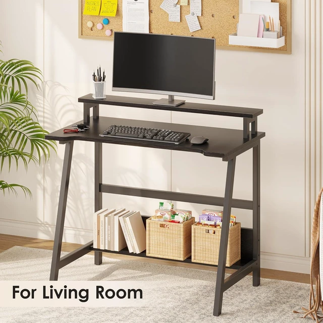 Alt view image 6 of 7 - ALISENED 31.5 Inch Small Office Desk with Storage, Small Desk for Small Spaces, Compact Home Office Desk, Mini Study Desk for Bedroom, Black