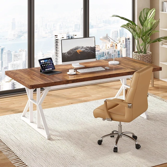 Alt view image 2 of 7 - LITTLE TREE 70.8-Inch Large Executive Desk, Modern Computer Office Desk, Wooden Writing Desk Study Table for Home Office
