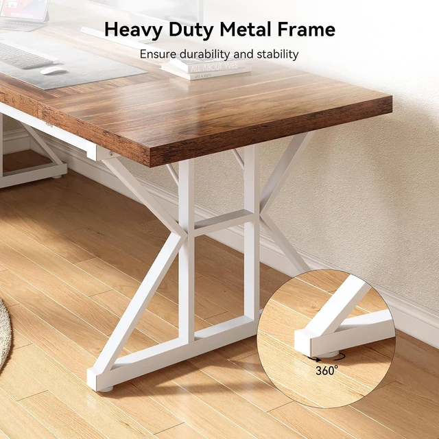 Alt view image 4 of 7 - LITTLE TREE 70.8-Inch Large Executive Desk, Modern Computer Office Desk, Wooden Writing Desk Study Table for Home Office