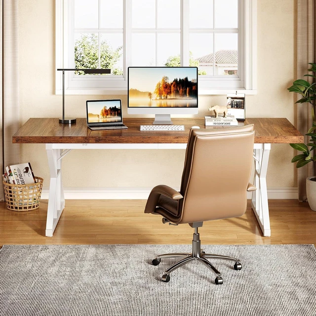 Alt view image 7 of 7 - LITTLE TREE 70.8-Inch Large Executive Desk, Modern Computer Office Desk, Wooden Writing Desk Study Table for Home Office