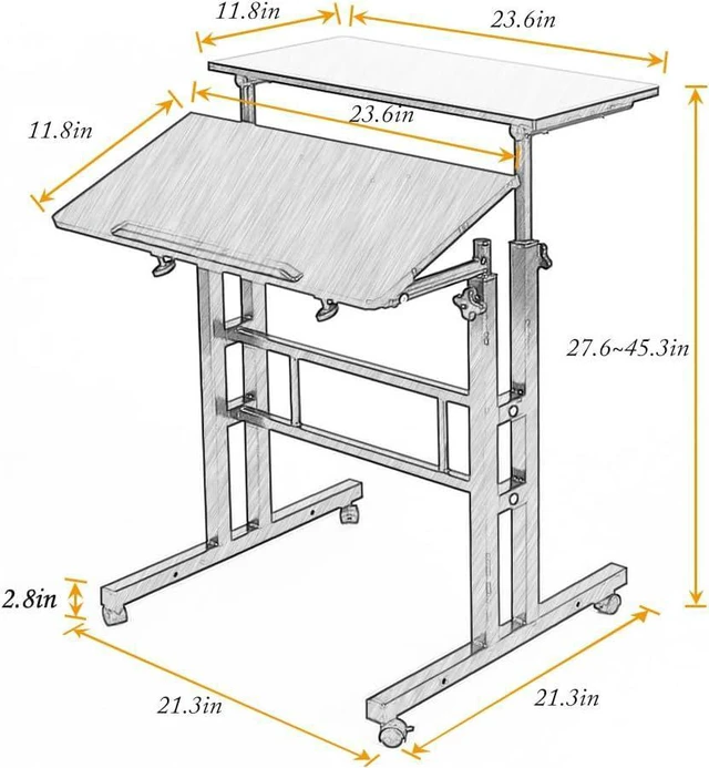 Alt view image 3 of 7 - DlandHome 23.6IN Rolling Standing Desk with Wheels Adjustable Height, White