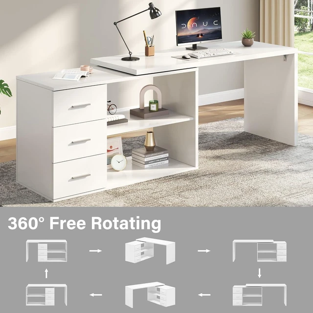 Alt view image 3 of 7 - HSH 55-76 Inch White Morden L Shaped Desk,Corner Desk with Storage Drawers