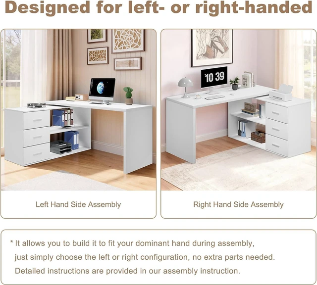 Alt view image 6 of 7 - HSH 55-76 Inch White Morden L Shaped Desk,Corner Desk with Storage Drawers