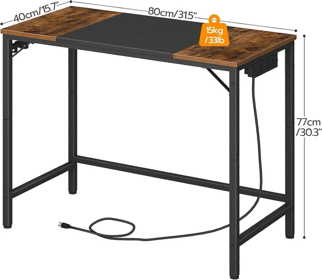 Alt view image 3 of 7 - HOOBRO Computer Desk, 31.5 Inch Small Desk with Power Outlet, Writing Table with USB Charging Ports and 3 Hooks for Home Office, Study Room, Bedroom, Easy to Assemble, Rustic Brown and Black BF40UDN01