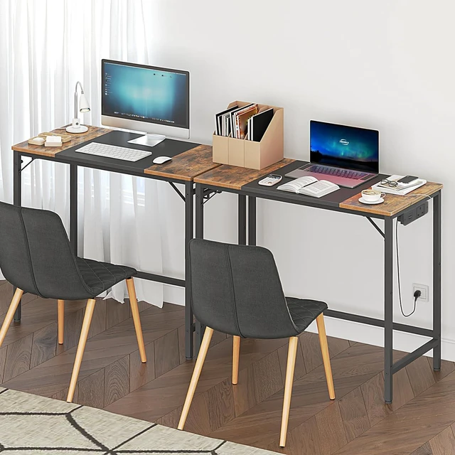 Alt view image 7 of 7 - HOOBRO Computer Desk, 31.5 Inch Small Desk with Power Outlet, Writing Table with USB Charging Ports and 3 Hooks for Home Office, Study Room, Bedroom, Easy to Assemble, Rustic Brown and Black BF40UDN01
