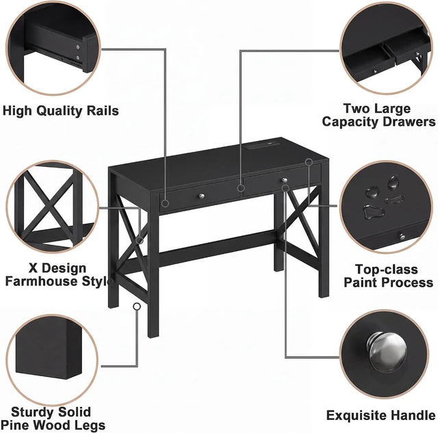 Alt view image 6 of 7 - ChooChoo 39.4 Inches Farmhouse Computer Desk with 2 Drawers