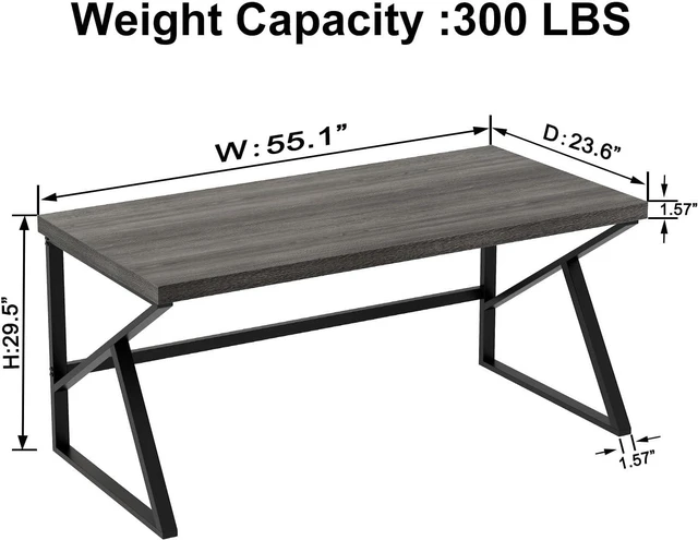 Alt view image 2 of 7 - HSH Industrial Home Office Desk, Metal and Wood Computer Desk Grey 55 Inch