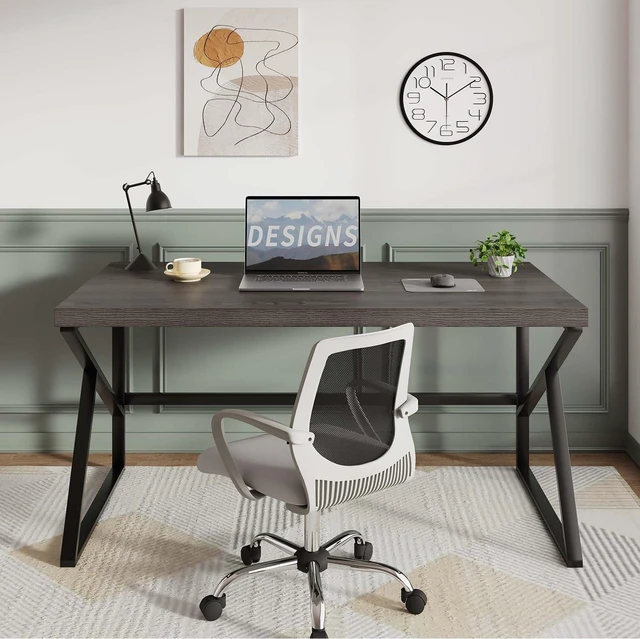 Alt view image 4 of 7 - HSH Industrial Home Office Desk, Metal and Wood Computer Desk Grey 55 Inch