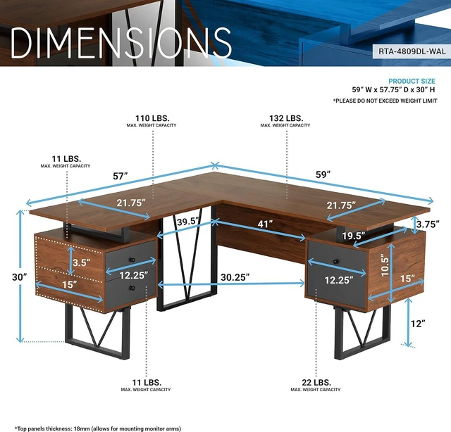 Alt view image 4 of 7 - Techni Mobili Reversible L-Shaped Computer Desk with File Cabinet, Brown