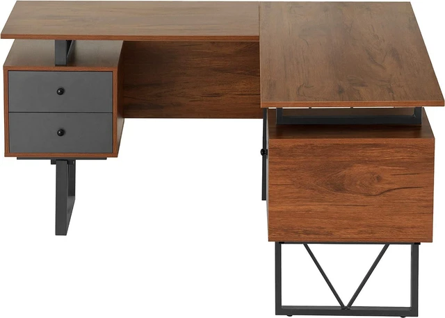Alt view image 6 of 7 - Techni Mobili Reversible L-Shaped Computer Desk with File Cabinet, Brown