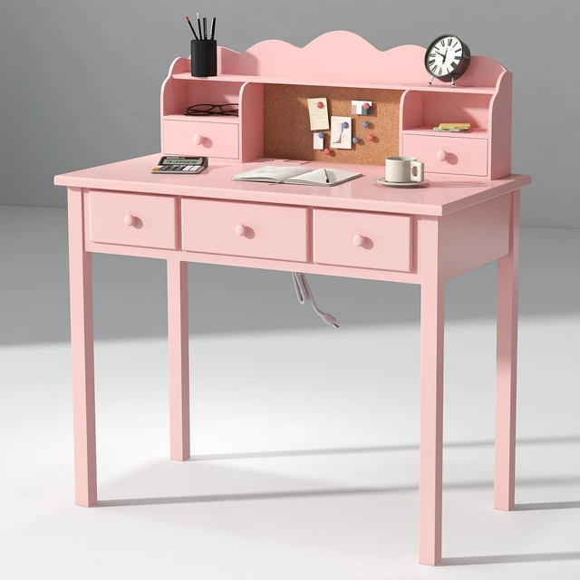 Main image of Writing Desk With Hutch, 36 Inch Small Pink Desk for Girls, Pre-installed