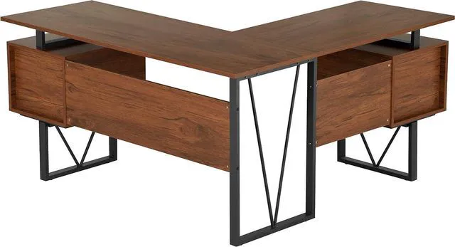 Alt view image 7 of 7 - Techni Mobili Reversible L-Shaped Computer Desk with File Cabinet, Brown