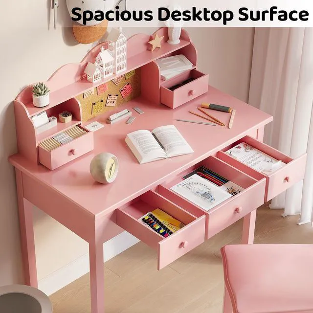 Alt view image 5 of 7 - Writing Desk With Hutch, 36 Inch Small Pink Desk for Girls, Pre-installed