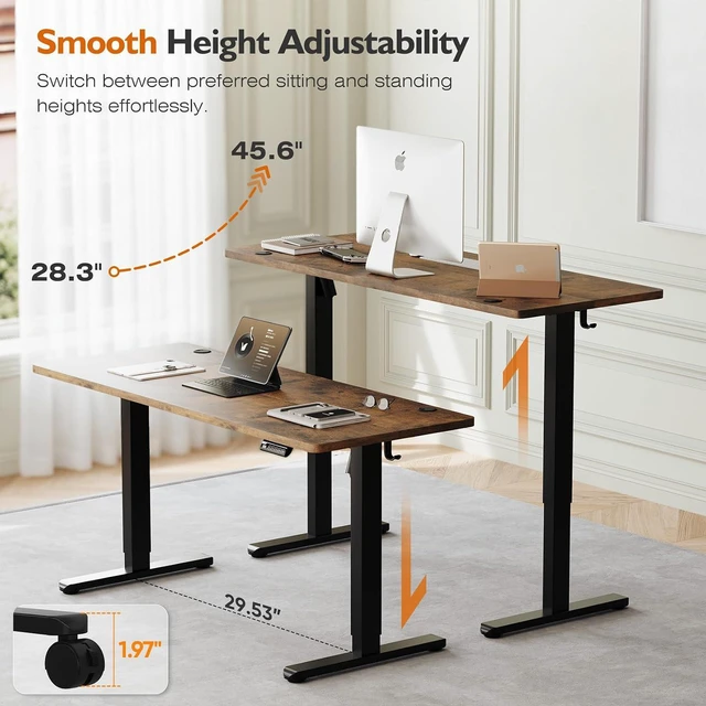 Alt view image 2 of 7 - Monomi 48" x24 Electric Height Adjustable Standing Desk,Rustic Brown