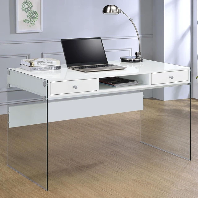 Alt view image 2 of 7 - Coaster Home Furnishings Dobrev 48-inch 2-Drawer Writing Desk White High Gloss 800829
