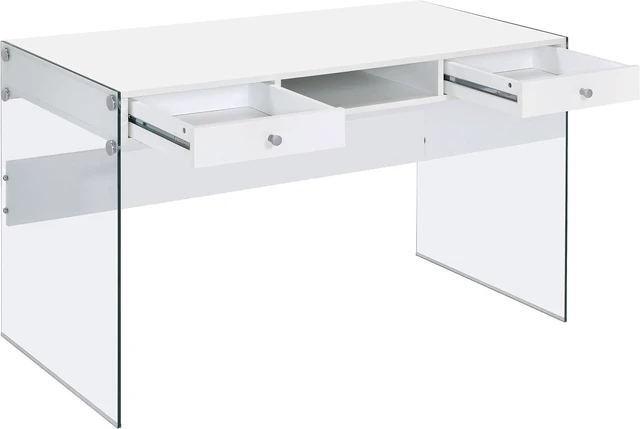 Alt view image 4 of 7 - Coaster Home Furnishings Dobrev 48-inch 2-Drawer Writing Desk White High Gloss 800829