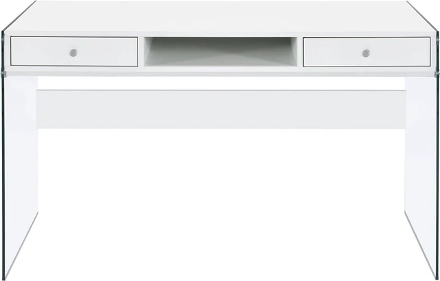 Alt view image 5 of 7 - Coaster Home Furnishings Dobrev 48-inch 2-Drawer Writing Desk White High Gloss 800829