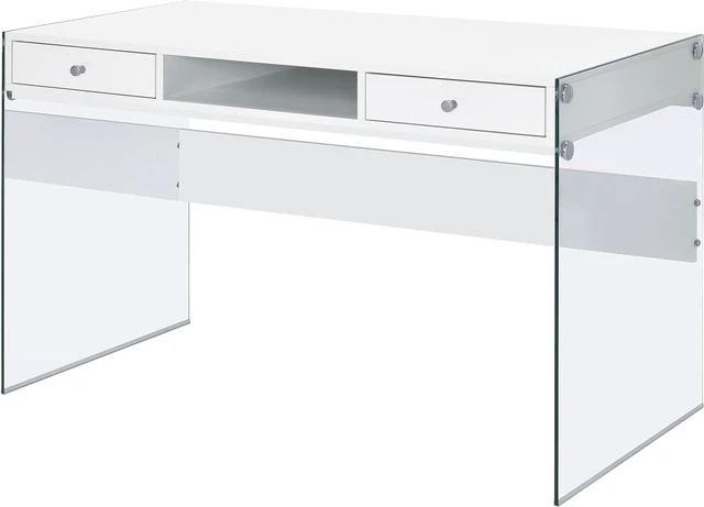 Alt view image 6 of 7 - Coaster Home Furnishings Dobrev 48-inch 2-Drawer Writing Desk White High Gloss 800829