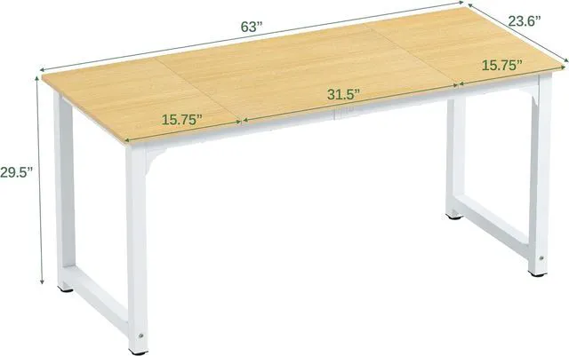 Alt view image 2 of 7 - NSdirect Modern Computer Desk 63 Inch Large Office Desk, Writing Study Table for Home Office Desk Workstation Wide Metal Sturdy Frame Thicker Steel Legs, White