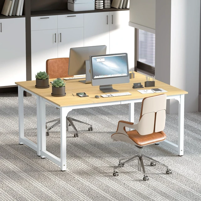 Alt view image 3 of 7 - NSdirect Modern Computer Desk 63 Inch Large Office Desk, Writing Study Table for Home Office Desk Workstation Wide Metal Sturdy Frame Thicker Steel Legs, White