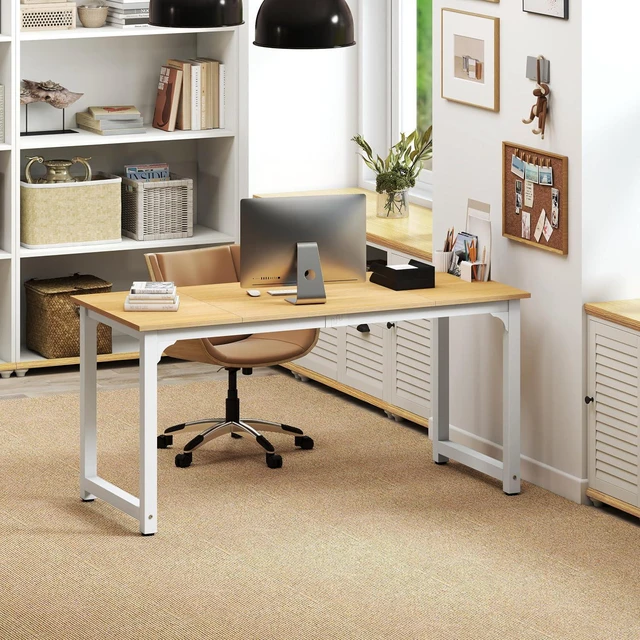 Alt view image 4 of 7 - NSdirect Modern Computer Desk 63 Inch Large Office Desk, Writing Study Table for Home Office Desk Workstation Wide Metal Sturdy Frame Thicker Steel Legs, White