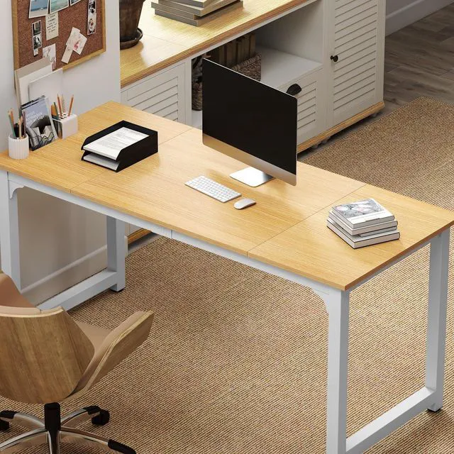 Alt view image 6 of 7 - NSdirect Modern Computer Desk 63 Inch Large Office Desk, Writing Study Table for Home Office Desk Workstation Wide Metal Sturdy Frame Thicker Steel Legs, White