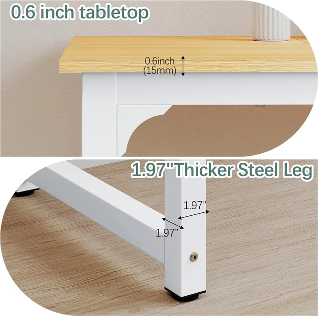Alt view image 7 of 7 - NSdirect Modern Computer Desk 63 Inch Large Office Desk, Writing Study Table for Home Office Desk Workstation Wide Metal Sturdy Frame Thicker Steel Legs, White