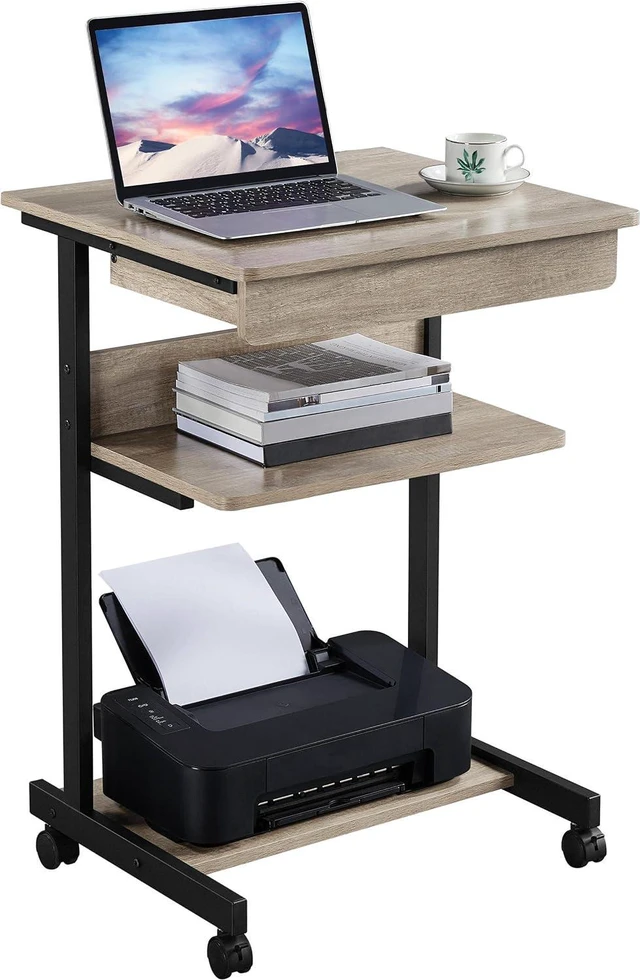Main image of Topeakmart Gray Art Deco Desk, Rolling Computer Desk Cart with Drawer, Small Space Solution for Writing, Laptop, PC, 22 x 20.1 x 31.5 inches