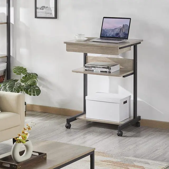 Alt view image 2 of 7 - Topeakmart Gray Art Deco Desk, Rolling Computer Desk Cart with Drawer, Small Space Solution for Writing, Laptop, PC, 22 x 20.1 x 31.5 inches