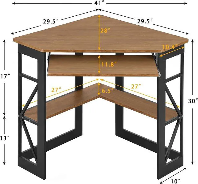 Alt view image 3 of 7 - VECELO Corner Desk Computer Desk Writing Table with Smooth Keyboard Tray & Storage Shelves,Compact Home Office Triangle Table,Rustic Brown