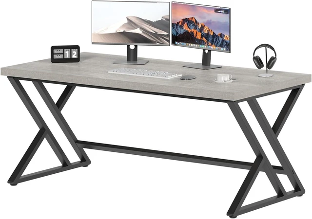 Alt view image 6 of 7 - LVB 60 Inch Grey Modern Computer Office Desk Metal & Wood Writing Desks