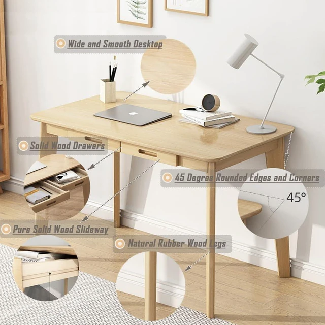 Alt view image 6 of 7 - IOTXY Solid Wood Writing Desk - Home Office Laptop Computer Table, Walnut