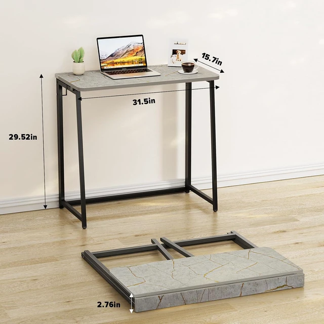 Alt view image 2 of 7 - WOHOMO Folding Desk, 31.5" Foldable Computer Table for Small Spaces, Grey