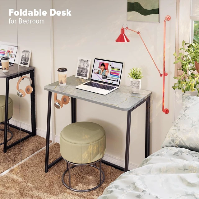 Alt view image 5 of 7 - WOHOMO Folding Desk, 31.5" Foldable Computer Table for Small Spaces, Grey