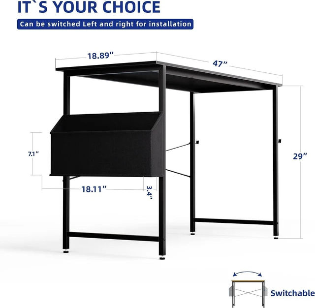 Alt view image 3 of 6 - Pamray 47 Inch Computer Desk for Small Spaces with Storage Bag, Home Office Work Desk with Headphone Hook, Small Office Desk Study Writing Table