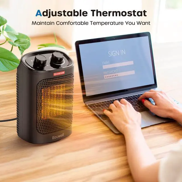 Alt view image 7 of 7 - ECOWELL 1500W Portable Space Heater for Indoor Use, 60°Oscillating,Small Electric Heater Fan with Adjustable Thermostat for Bedroom Office Desk