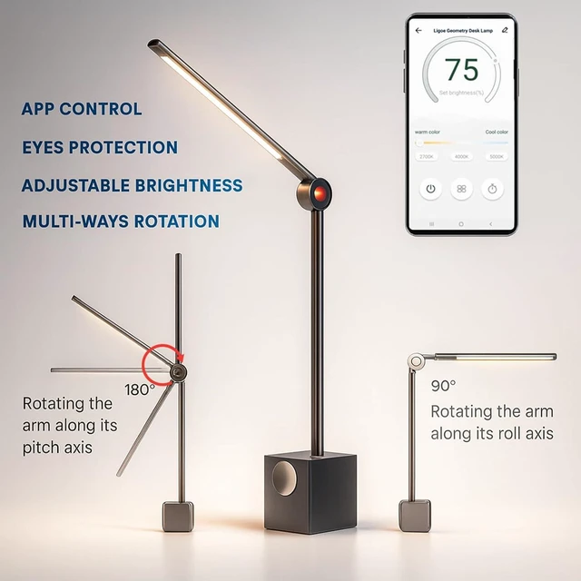 Alt view image 7 of 7 - Ligoe Minimalist Home Office Desk Lamp By LINKSTYLE Foldable Desk Light, Eye Protections LEDs, Dimmable Lights, App Control
