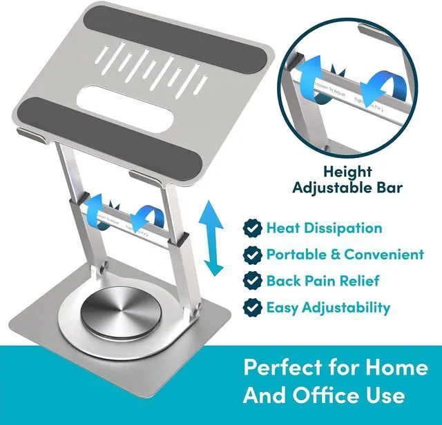 Alt view image 4 of 7 - Lifelong 360 Rotating Adjustable Laptop Stand, 16" Tall Riser - Silver