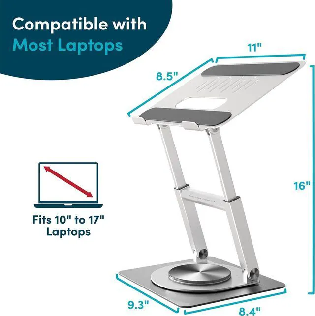 Alt view image 5 of 7 - Lifelong 360 Rotating Adjustable Laptop Stand, 16" Tall Riser - Silver
